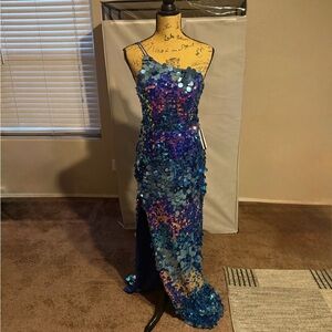 Blue Sequin Evening Gown